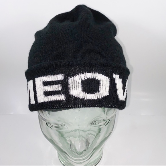 Dolls Kill Meow Kitty Black Knit Fold-over Beanie - Picture 2 of 8
